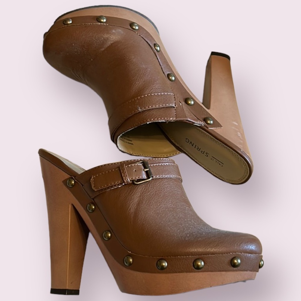 CALL IT SPRING brown studded clogs size 6.5 - Picture 3 of 12